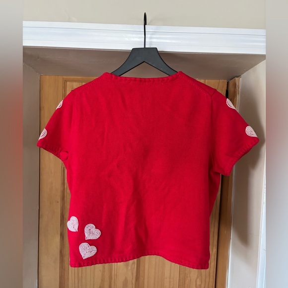 VTG 1999 Michael Simon Red/White Beaded Heart Cardigan,Valentines, Sweetheart, M - Picture 3 of 14